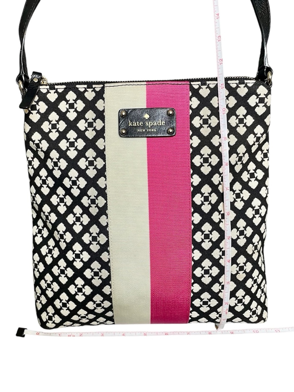 Kate Spade Varsity Stripe Black White Floral Spade Adjustable Leather Strap - Picture 9 of 10